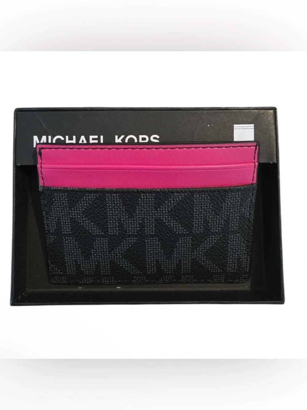 Michael Kors NEW In Box Black Card Case with Hot Pink Interior Giftable